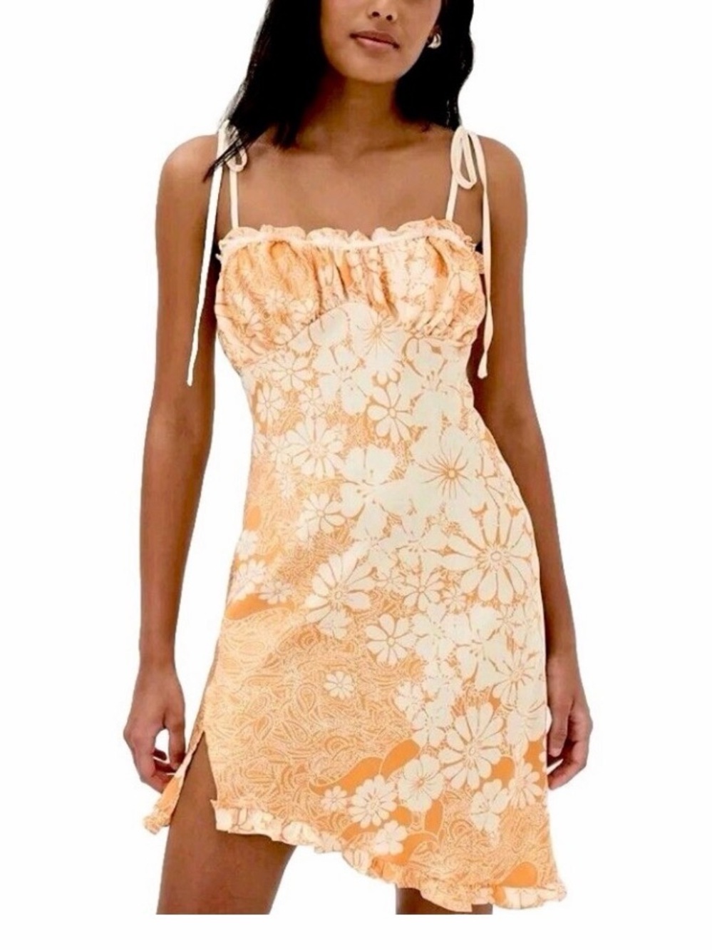 FREE PEOPLE Retro Daisy Slip Satin Babydoll Dress M Coquette Y2K